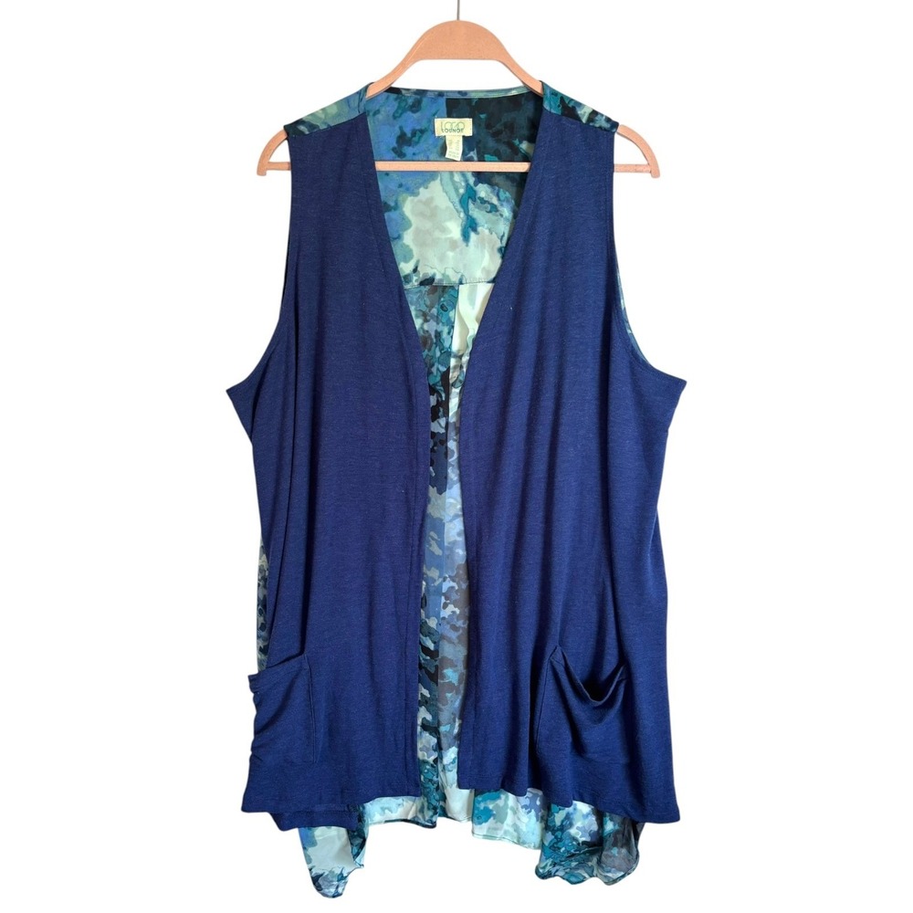 LOGO by Lori Goldstein Vest Sz 1X Watercolor Open Front Pocket Sleeveless Artsy - Picture 3 of 7